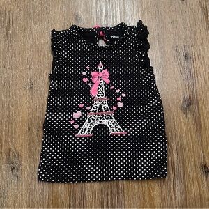 4/20$ Pekkle Toddler Black Polka Dot Top with Eiffel Tower Design size 2T